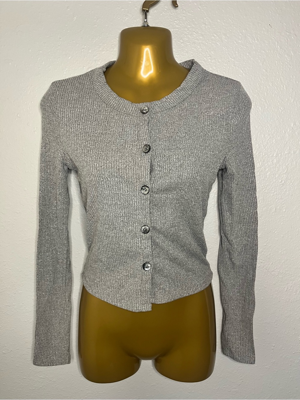 Self Esteem Light Gray Ribbed Button Cardigan
